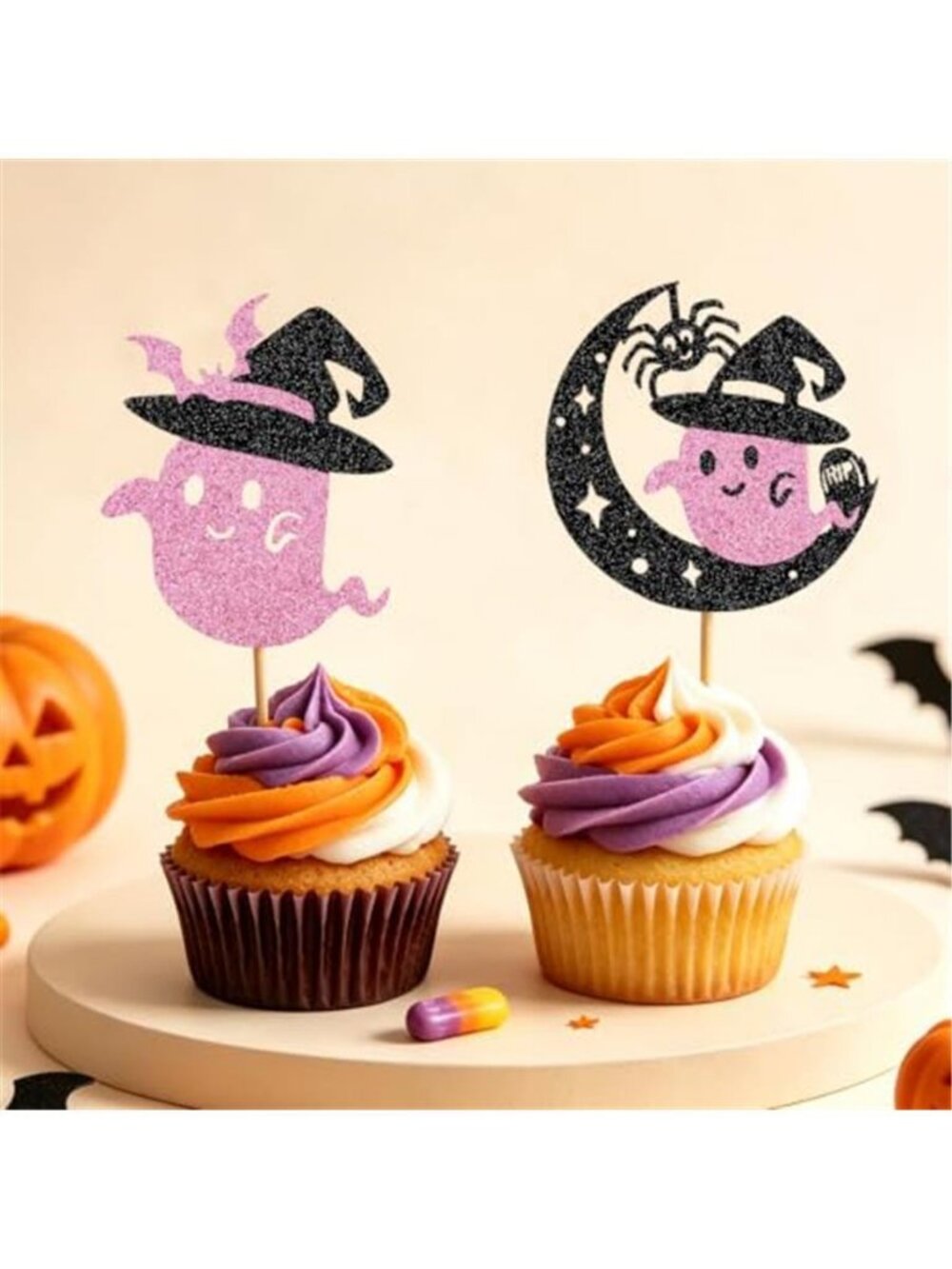 Halloween Cupcake Toppers Glitter Ghost Cupcake Picks, Festive Decorations for - Picture 2 of 7